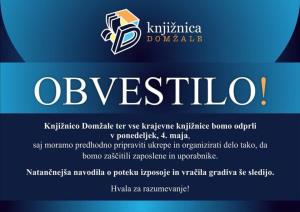 obvestilo Knjižnice Domžale